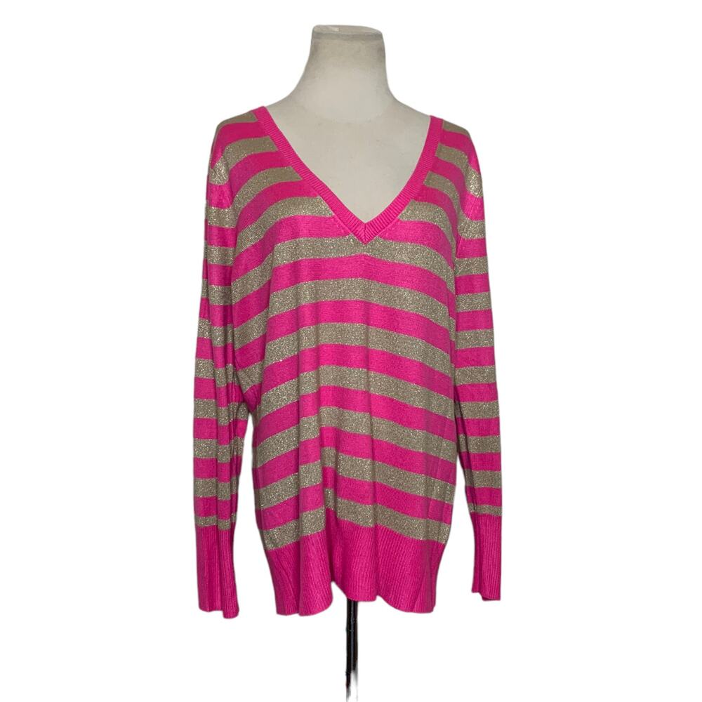 New York & Company V neck long sleeves stripes sweater dress size XL